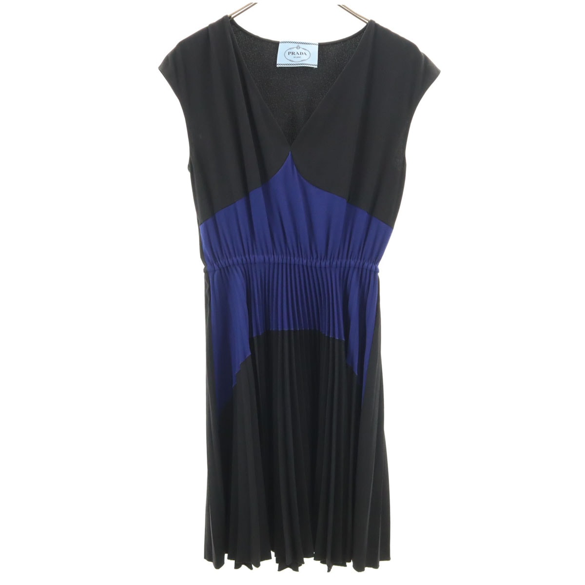 イタリア製 ノースリーブ プリーツ ワンピース 40S ブラック レディース 古着