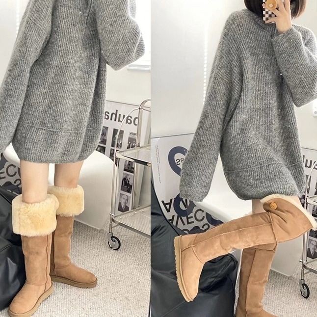 ブーツ レディース 靴 シューズ ロングブーツ 22.5cm 23cm 23.5cm 24cm 24.5cm 25cm 韓国 ムートンブーツ ニーハイ 履きやすい 脚長 もこもこ 大人可愛い きれいめ