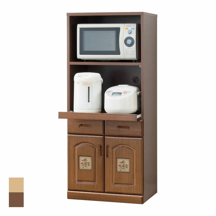 九州大川産 レンジ台 レンジボード ハイタイプ タイル付き スライドテーブル仕様 天然木 キッチン収納 完成品 日本製