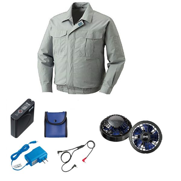 ポリエステル製長袖 空調服 [ファン色：BKBL モスGR XL] パワーファン対応バッテリー付
