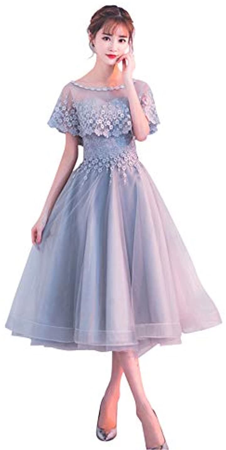 パーティードレス ミモレ丈 結婚式 ワンピース ロング フォーマルドレス S678 XXL(グレー,