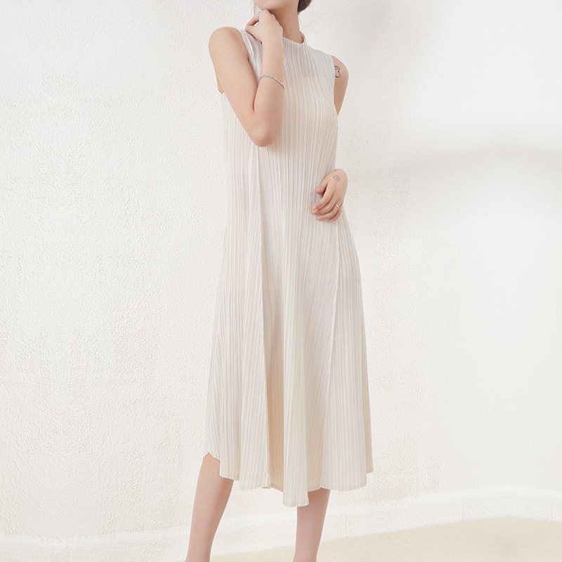 春夏のしわの極風のベストスカートの丸首がゆったりしていて痩せていますミディアムノースリーブAワンピース
