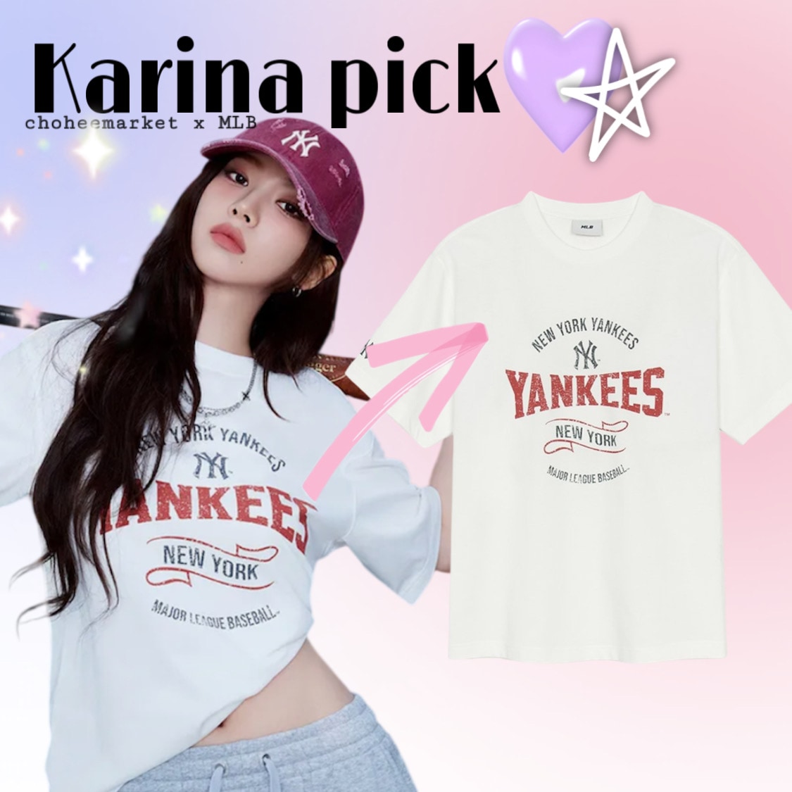 [karina pick] MLB(authentic) Varsity Vintage Color Graphic Overfit Short Sleeve T-Shirt, Ivory