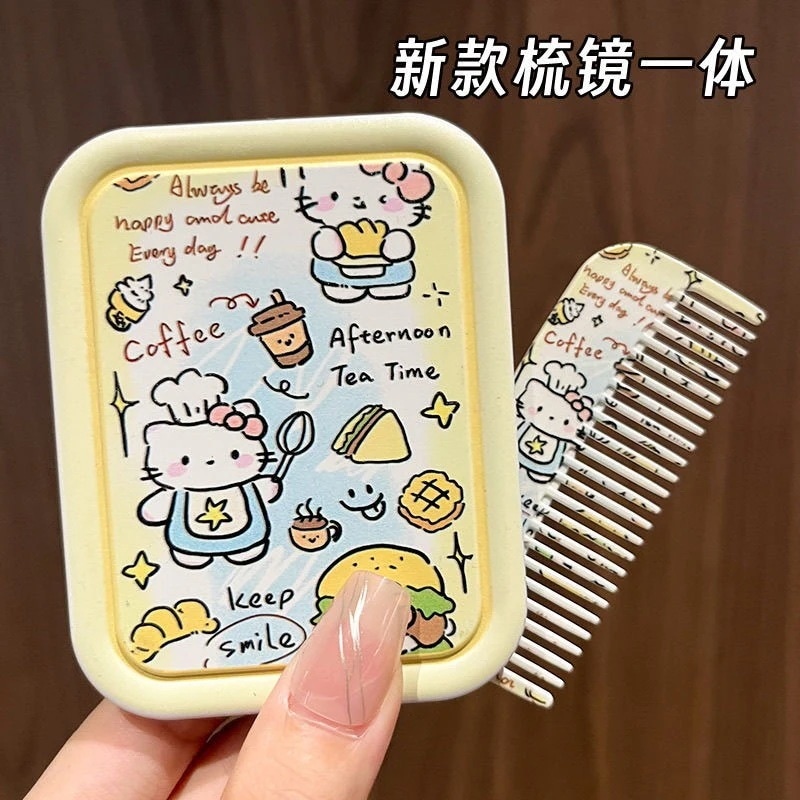 【200点セット】【送料無料】少女心子猫学生ポータブル化粧鏡折りたたみミラーコーム一体型カバー式ミラー