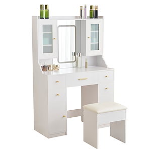 【国内入荷済】ドレッサー 化粧台 テーブル 鏡台 コンセント付き ライト付き 3色LED 女優ミラー 引き出し 収納 椅子 セット サイド収納 メイク台 シンプル 大容量 可愛い(-85)