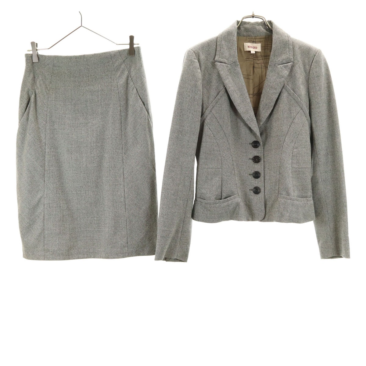 スロバキア製 ウールブレンド テーラードジャケット 上下セットアップ 38 ブラック 他 レディース 古着