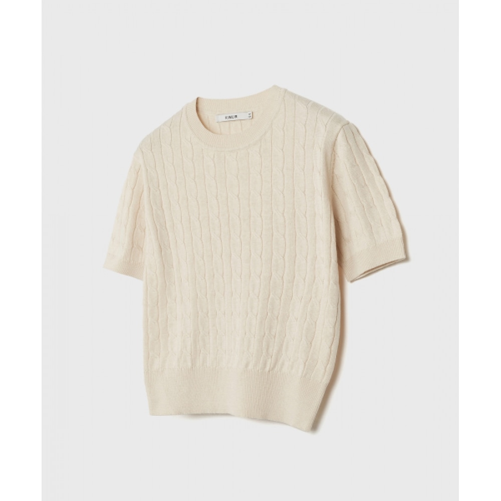 KIIMUIR (女性) コットンラウンドケーブルハーフニット_ベージュ