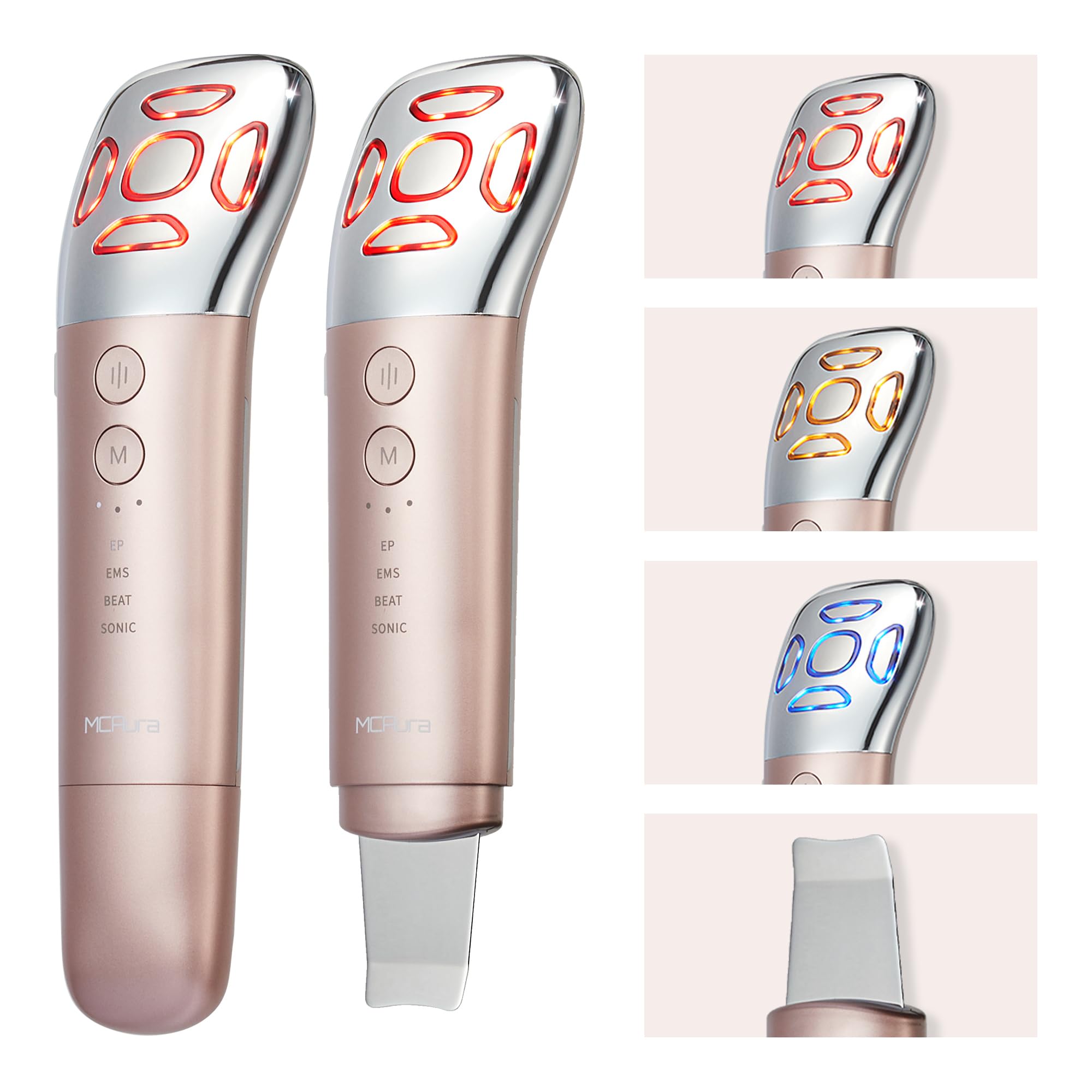 エムシーオーラ)美顔器 EMS 1台4モード12役 3色LED搭載 多機能美顔器 光エステ 微電流 超音波振動 毛穴洗浄 美容器 フェイスケア ボディケア リフトケア スキンケア 67555