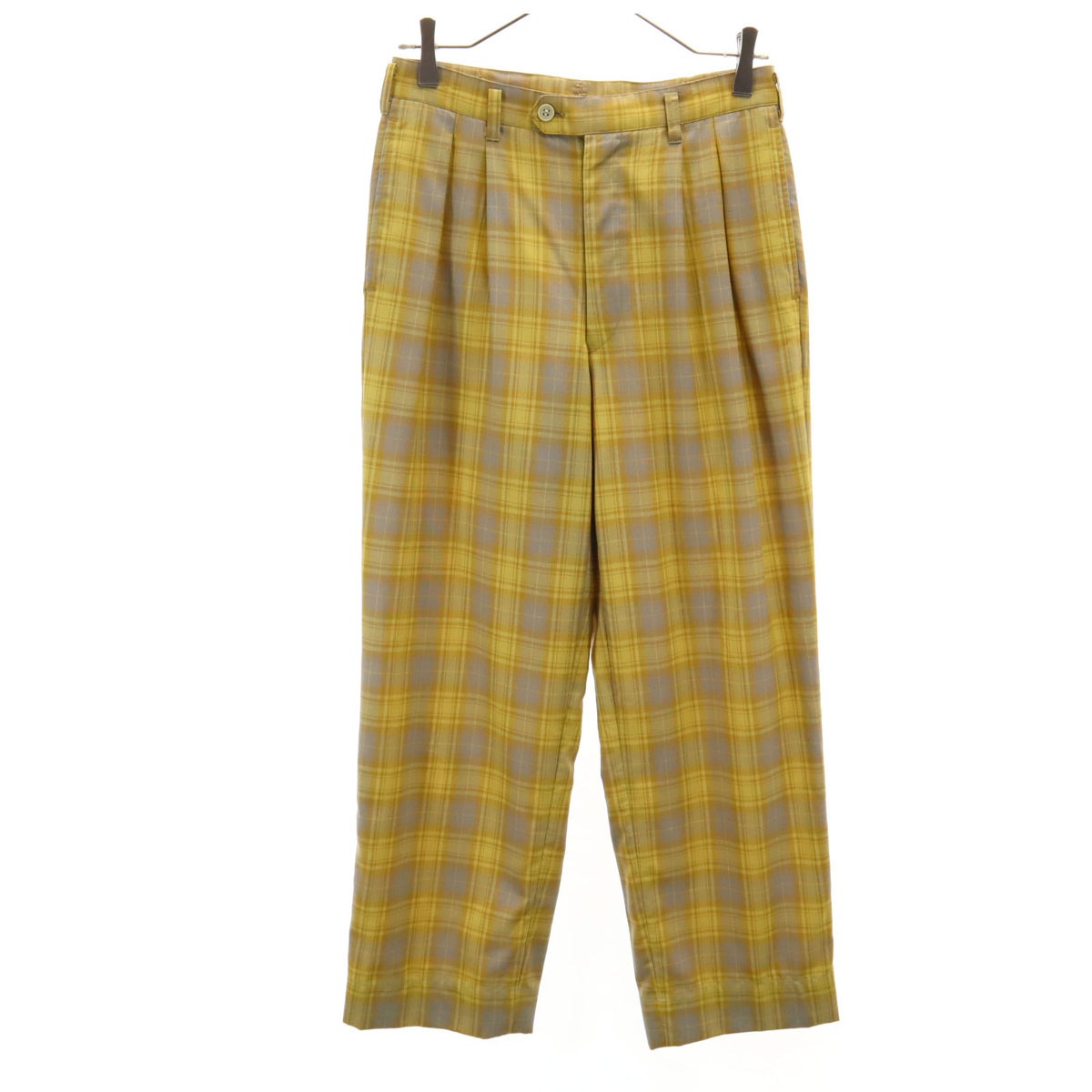 Christian Dior MONSIEUR クリスチャンディオール ムッシュ 90s オールド チェック柄 タック パンツ 73 イエロー系 メンズ 古着