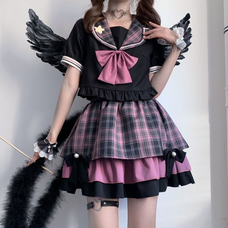 2023韓国ファッション ダークJK制服 大学スタイル ネイビーカラーセーラー服セーラー服二点セット