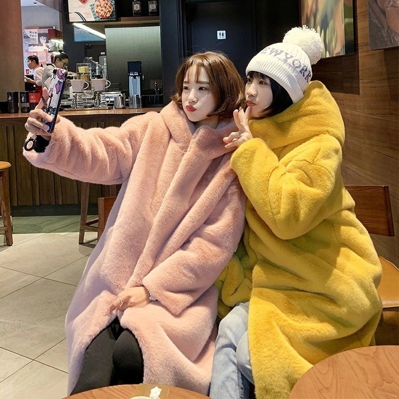 ロング丈 人工ファー ゆる コート フリース フード付き 磁気ボタン パーカー レディース アウター ボア ムートン メガ割