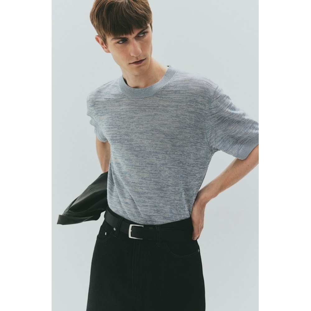 H&M ファインニットTシャツレギュラーフィットグレーメランジ