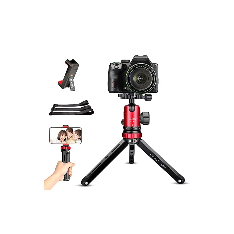 Manbily ミニ三脚 アルミ製 卓上三脚 ローアングル撮影 スマホ カメラ 三脚 自撮り棒 CNC 自由雲台 360度回転 VLOG三脚 1/4＆3/8ネジ ビデオ カメラ/一眼レフ/スマホ