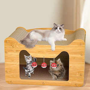 猫ハウス　ペットハウス　３サイズ　猫爪研ぎ板　猫おもちゃ付きハウス　室内用　四季兼用　キャットハウス　ペット用品　猫用品