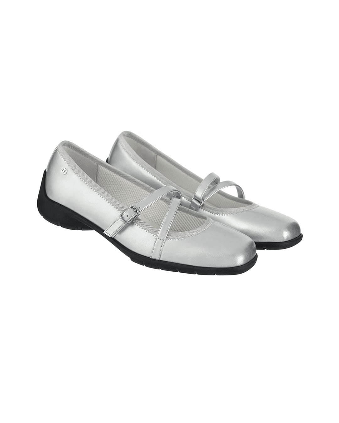 韓国限定 トレンド ファッション ストラップ バレット メリージェーン フラットシューズ 靴 (2カラー) - Black/Silver