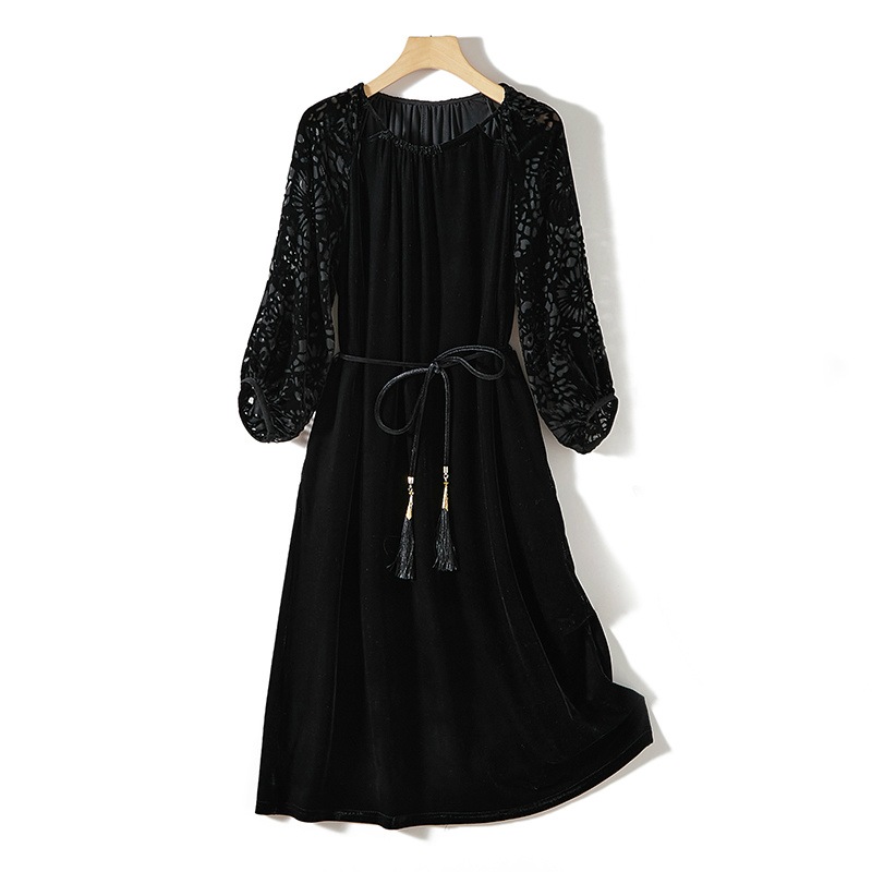 ワンカラー 大きいサイズ シック 上品 冬 膝丈 秋 50代 ワンピース 大人かわいい エレガント ベロア調 レディース 美人 華奢 フレアワンピース ブラック きれいめ モノトーン 40代 長袖 3 10,046円