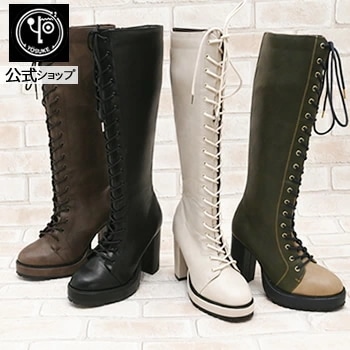 【公式SHOP特典キズ補修液付】 ヨースケ 厚底 レースアップブーツ レディース ロング 歩きやすい 10.5cm ヒールブーツ 5,688円