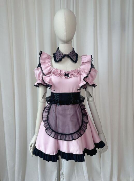 【TikTok人気新品】メイド服 メイドワンピース ショート丈 メイドコスチューム メイド服 レース付き コスプレ ロリータ ワンピース 可愛い メイド喫茶 cosplay エプロン ワンピ ハロウィ