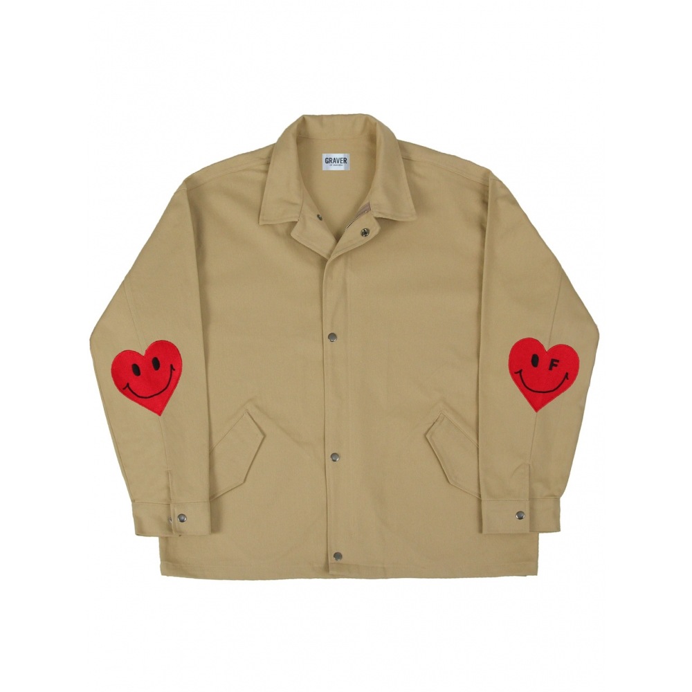 GRAVER エルボー刺繍ハートスマイルジャケットベージュ