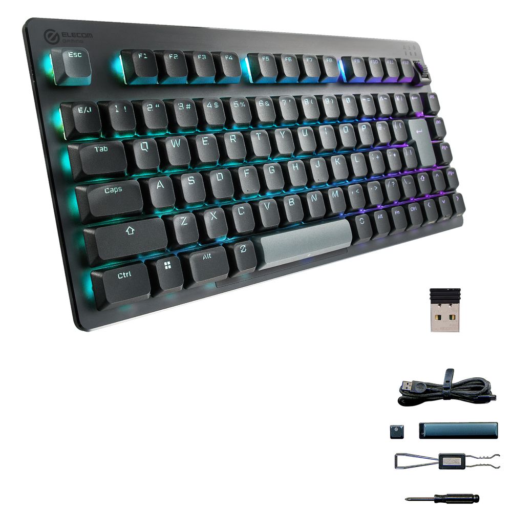 エレコム ゲーミングキーボード 有線/無線/Bluetooth リニア 赤軸 ゲーミング メカニカル キーボード 75％サイズ ロープロファイル 日本語配列 RGB ネオクラッチキーキャップ Wind