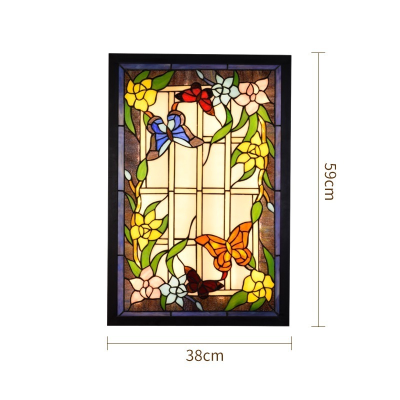 LED壁画ランプ蝶模様手描きガラスのランプシェードリビング天井ライト