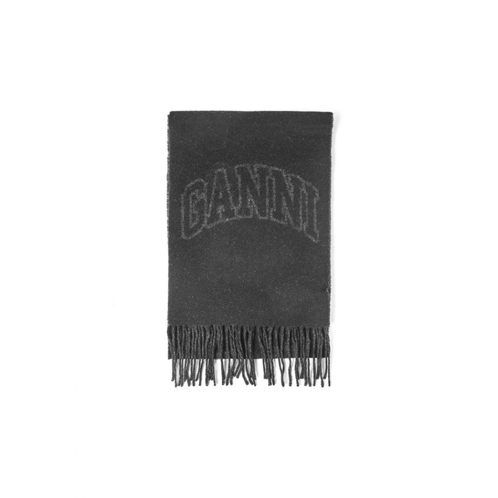 GANNI インタルシアロゴのナローフリンジマフラー A6423 252