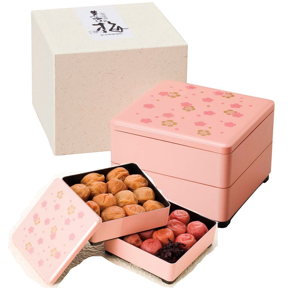 紀州南高梅 二段重 農家の梅 しそ梅 蜂蜜漬味梅 日本産 ギフト 包装済み お中元 お歳暮 3788-45 ピンク