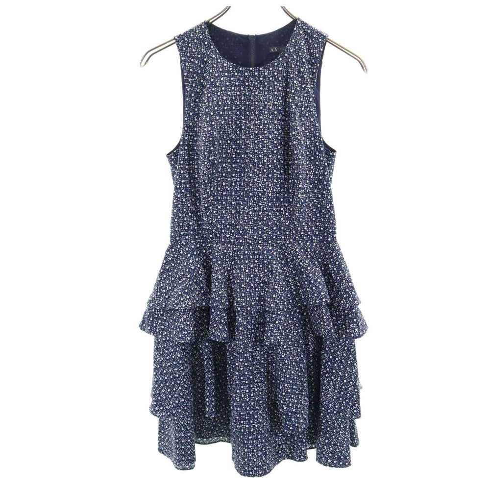 総柄 ノースリーブ ワンピース ネイビー系 バックジップ レディース