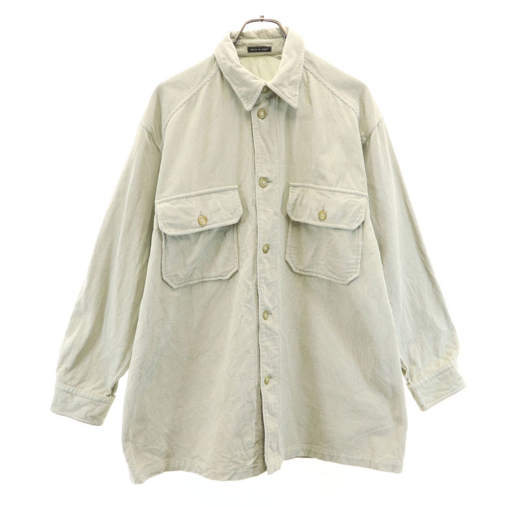 80s 90s イタリア製 オールド 長袖 コーデュロイシャツ 48 グレージュ系 メンズ