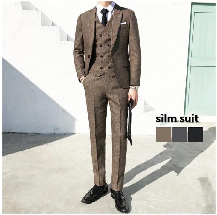 人気爆発スリーピース メンズスーツ 3ピーススーツ タキシードオフィス ビジネススーツ セレモニー カジュアル おしゃれ パーティー ジャケット＋ベスト＋ズボン 無地 3点セット 細身 紳士服 フォー