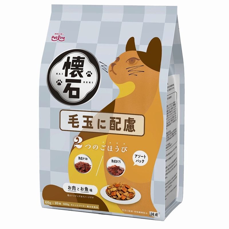 （まとめ買い）ペットライン 懐石 2つのごほうび 毛玉に配慮 600g 猫用フード [x5]
