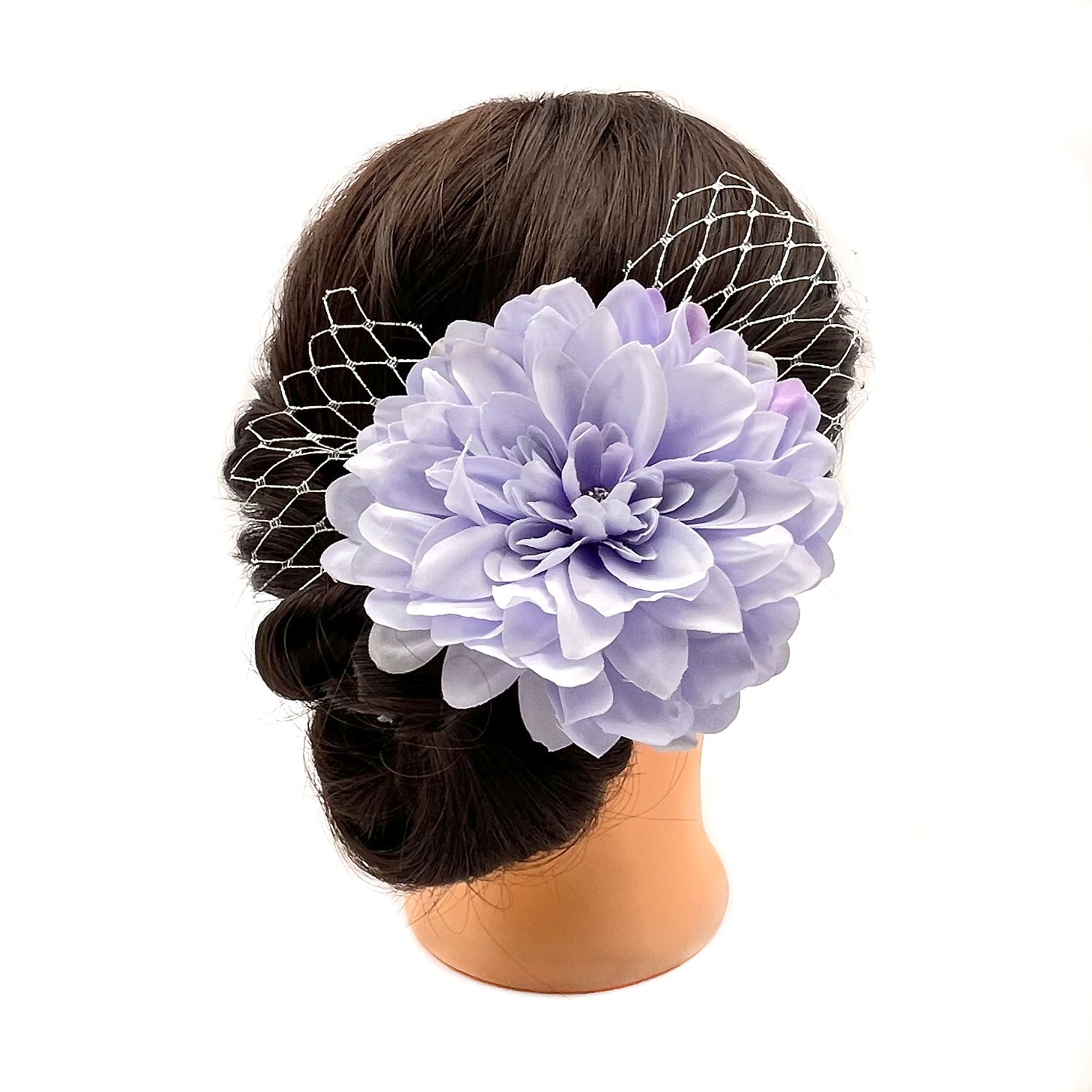 お盆和風かんざしと大輪のメッシュかぶりもの アクセサリー 浴衣 お祭り 着物 ヘアアクセサリー