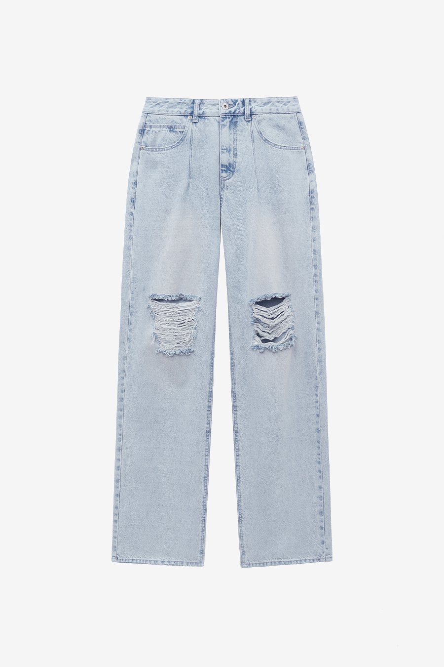 【INSILENCE】 DISTRESSED PIN TUCK DENIM : LIGHT BLUE