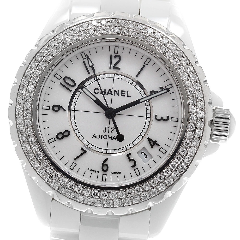 シャネル CHANEL H0970 J12 白セラミック アフターダイヤベゼル 自動巻き メンズ 保証書付き_919629【中古】