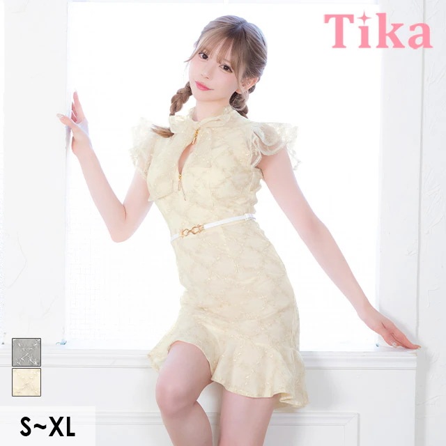 キャバ ドレス タイト ミニ ノースリーブ フリル ウエストベルト ジップデザイン S～XLサイズ 大きいサイズ セクシー キャバドレス キャバ嬢 キャバクラ ラウンジ スナック タイト