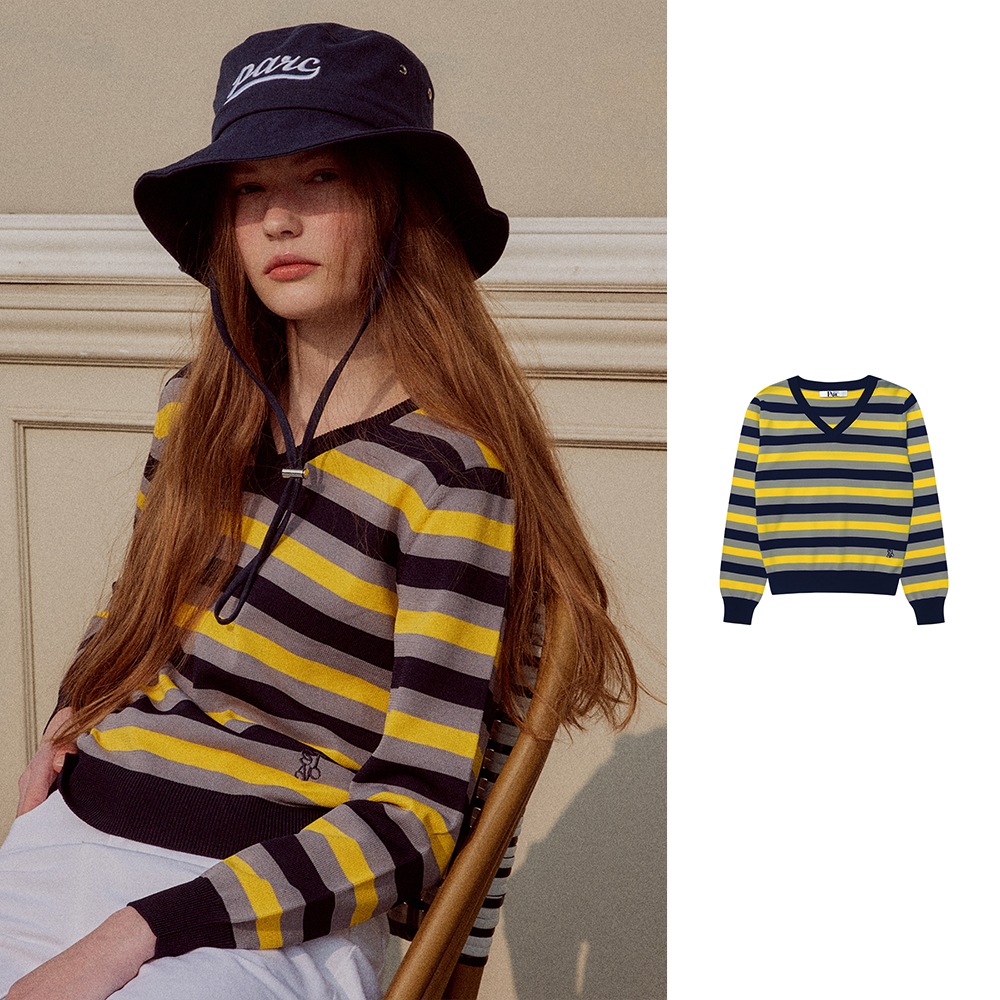 ストライプ Vネック ニット