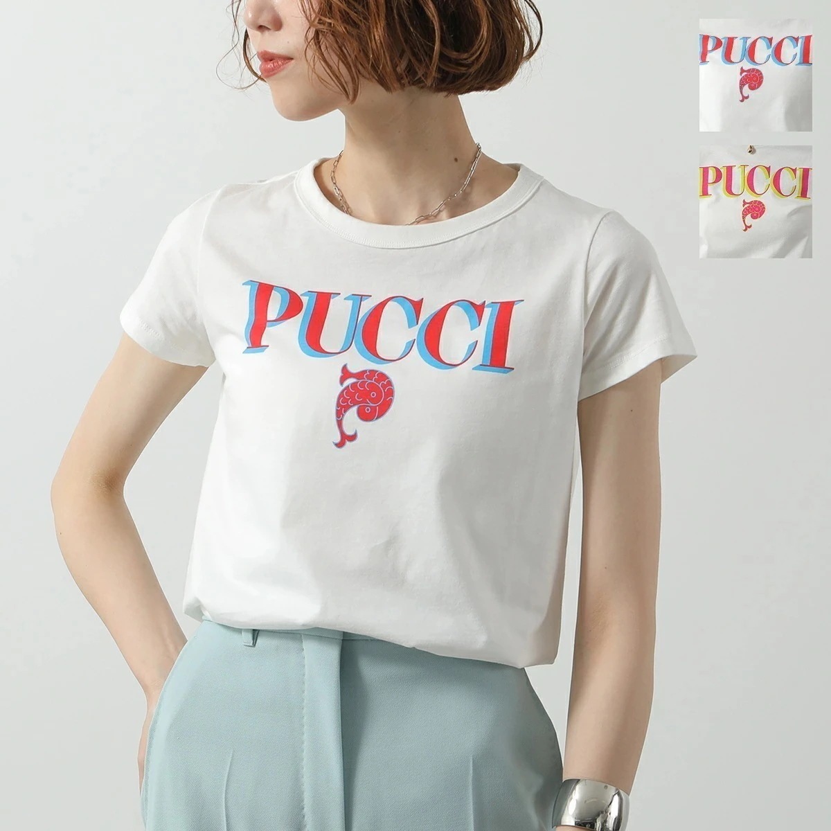EMILIO PUCCI KIDS エミリオプッチ キッズ Tシャツ PW8A41 Z2354 レディース ガールズ 半袖 カットソー コットン クルーネック ロゴ カラー2色 【mega】
