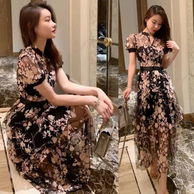 【即納】花柄ワンピース 韓国 ロング レトロ はながら お呼ばれワンピース リゾートワンピース 半袖 20代 30代 40代 50代 大人 春 夏 個性的 レディース ワンピース ドレス 秋 可愛い