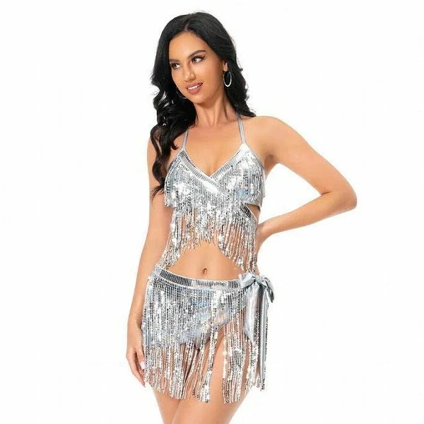 限定モデルラテンダンス衣装 キャミソールタッセル付セッド スパンコール付きセッド コスプレ仮装団体服セッド