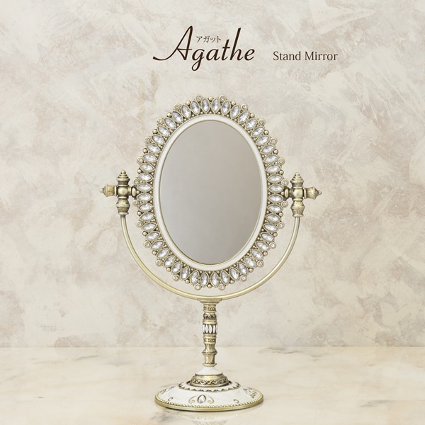 ミラー 鏡 テーブルミラー 卓上鏡 角度調節可 メイクミラー ドレッサーミラー 幅16 高23 オーバル ビジュー