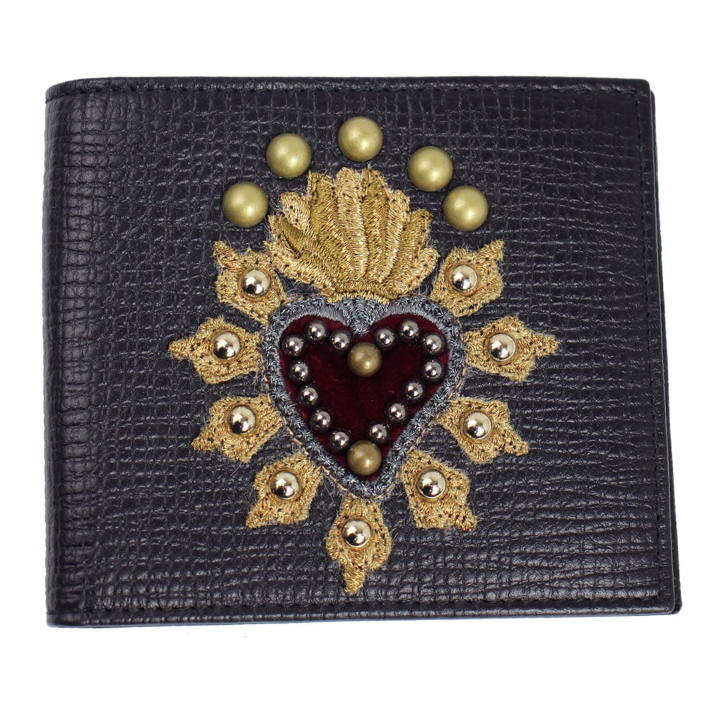 二つ折り札入れ スタッズ装飾 レザー ブラック/マルチカラー BP1321 AH445 80999