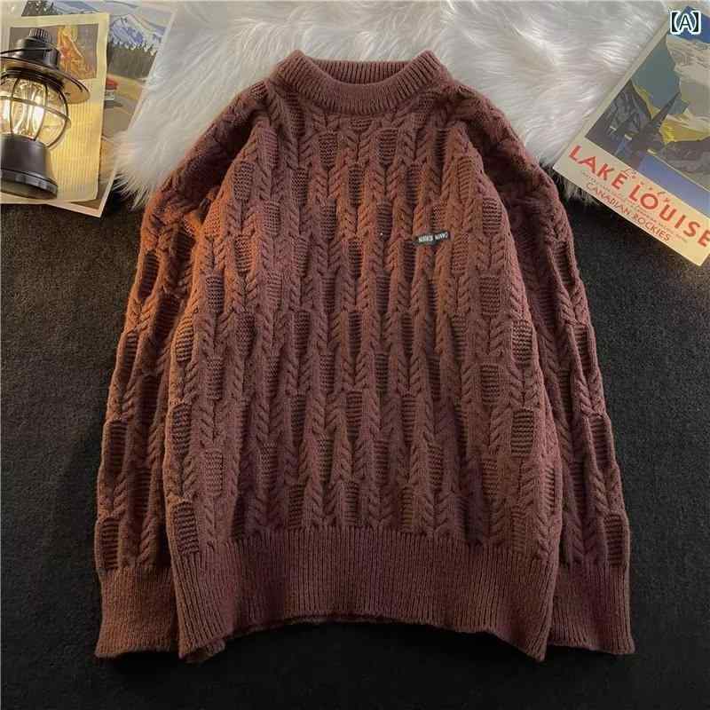 メンズ 秋冬 ジャカードセーター ラウンドネックプルオーバー レトロ セーター ニット セーター