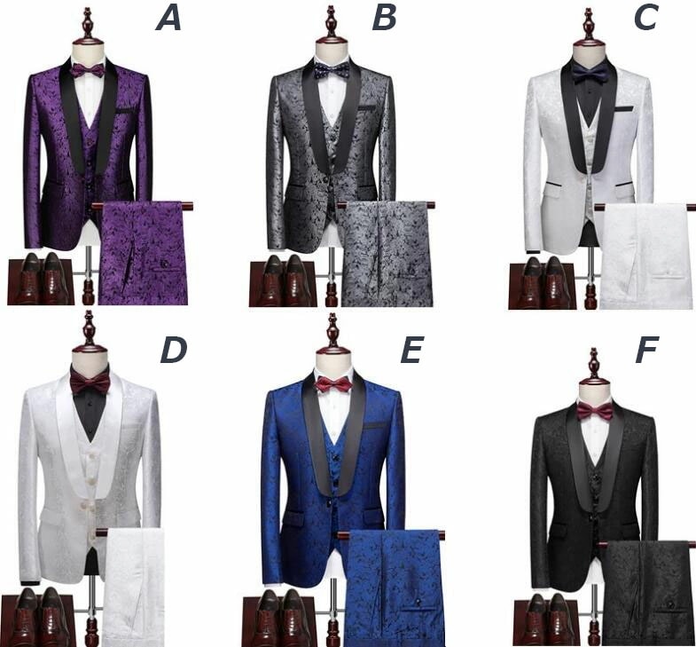 営业促进 タキシードスーツ へちまカラー ステージ衣装 上品 花柄 7色 男性のブレザー ジャカード生地 メンズスーツ 3点セット 上着+ベスト+ズボン 3ピーススーツ Ｍ～6XL 1つボタンスーツ