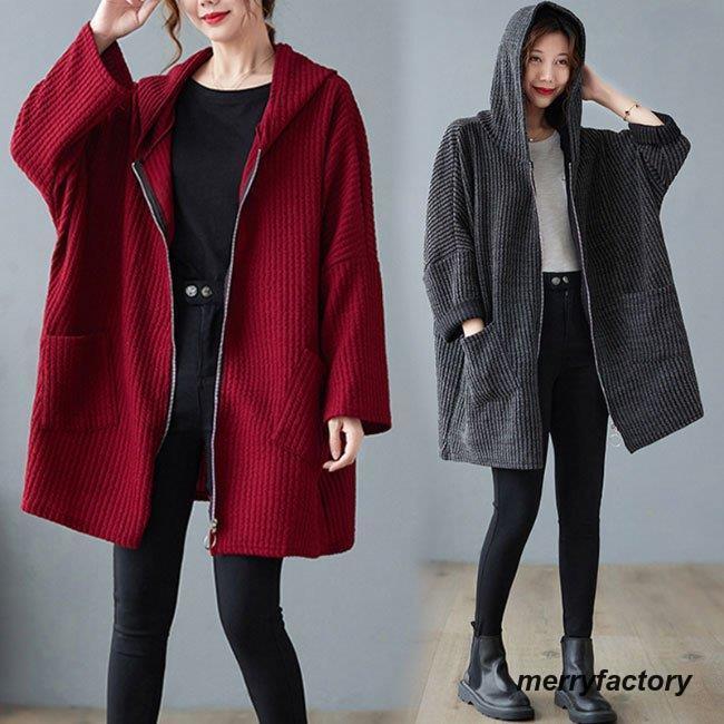 スプリングコート レディース 秋コート フード付き 40代 50代 ニットジャケット オーバーサイズ ニットパーカー 30代 コート 大きいサイズ 5,306円