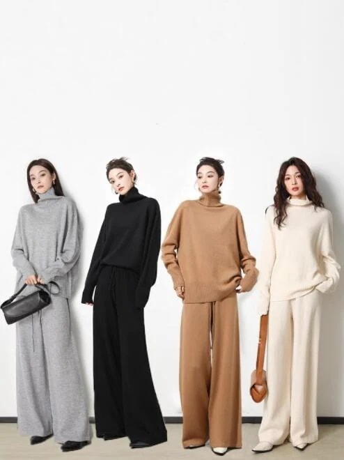 ニットセットアップ レディース パンツスーツ 2点セット 秋冬 ニットトップス ワイドパンツ