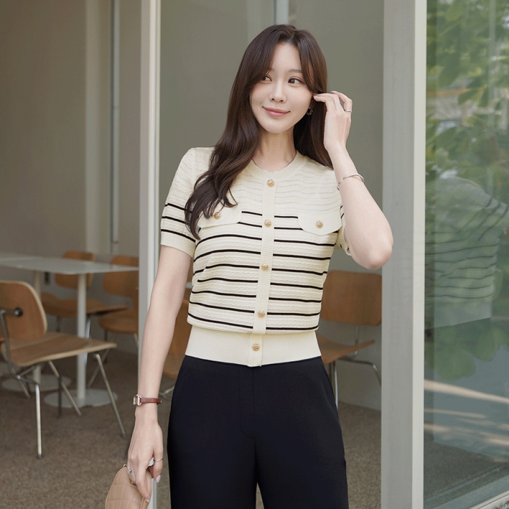 クリック＆ファニー マットストライプ スカシニット