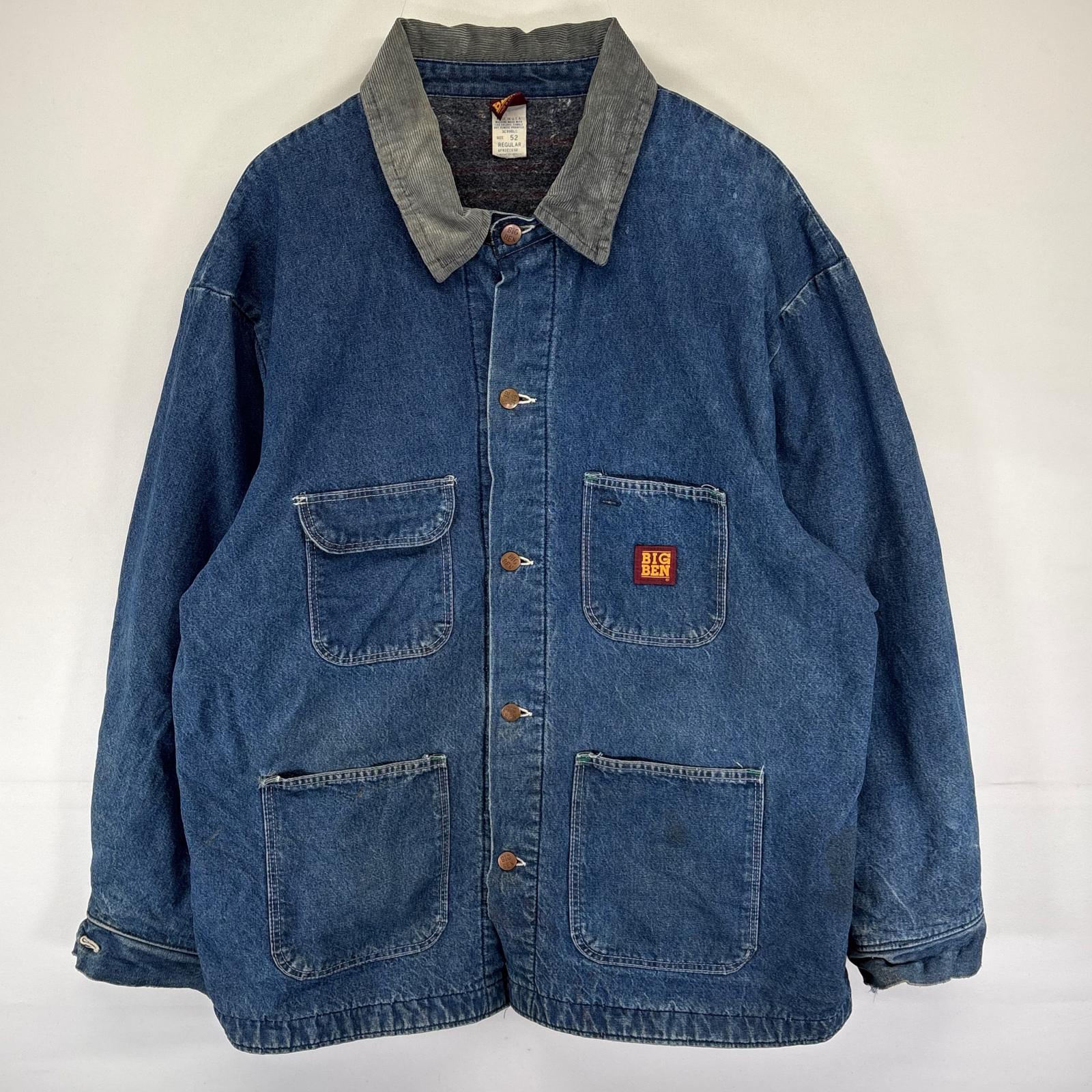 古着 80s/80年代 ヴィンテージ ビッグベン BIG BEN USA製 デニム ジャケット デニム カバーオール ライナー 52 ブルー系 メンズ