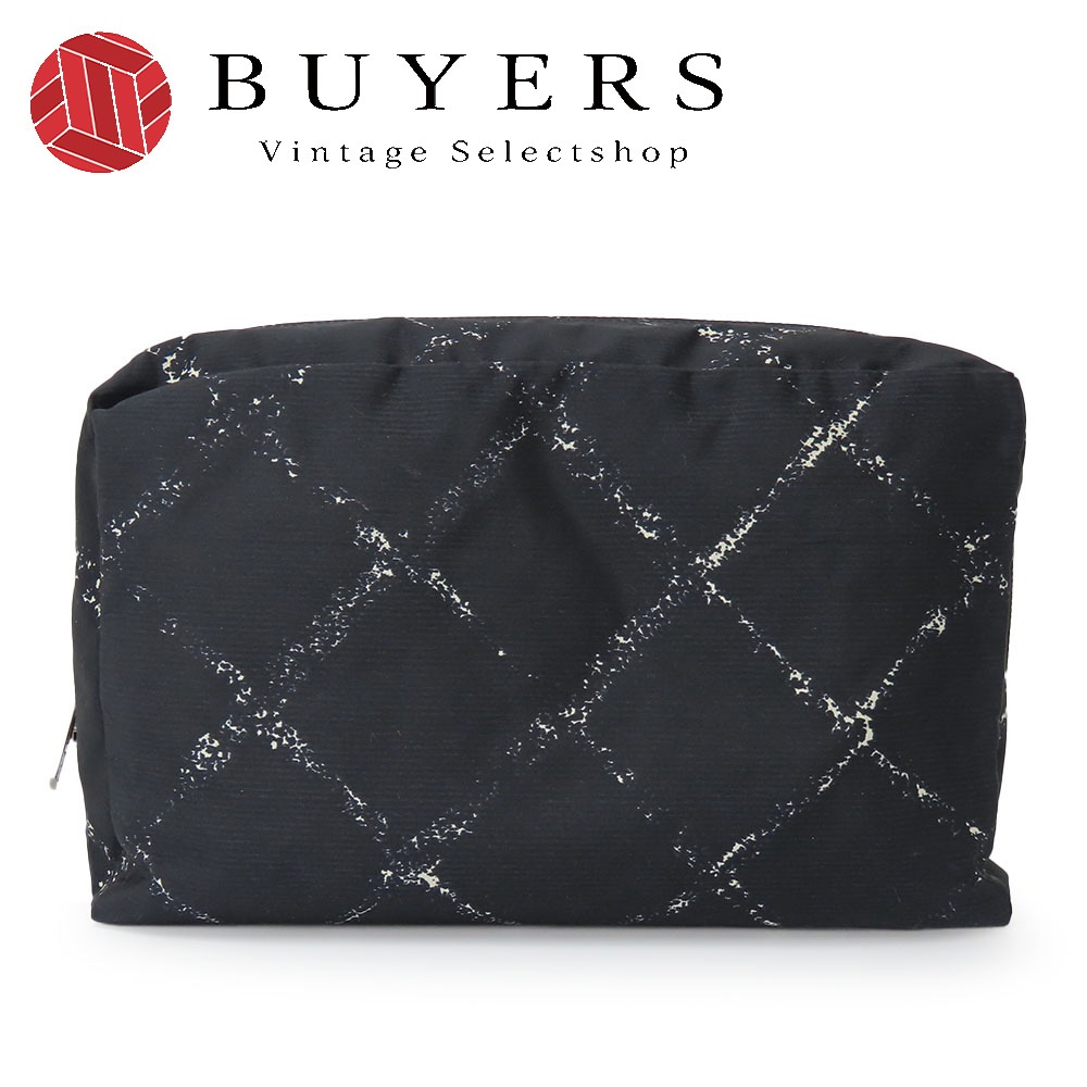 中古 ポーチ トラベルライン ナイロン ブラック ホワイト シルバー金具 化粧 マルチ 小物入れ レディース 女性