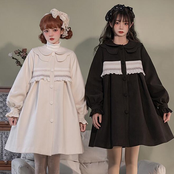 コート レディース セーラーコート ステンカラーコート 女子 レディース 冬 秋 春 ロングコート 通学 カジュアル オーバーサイズ 女性 アウター ブラック ベージュ Lolita 長袖 可愛い