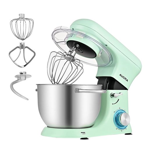 AUCMA スタンドミキサー 4.5L大容量 3種類アタッチメント付き 低騒音 6段階スピード調節 家庭用 業務用 生地 こねる 多機能 ミキサー 電動 お菓子 パン 手作り キッチン フードプロセッ
